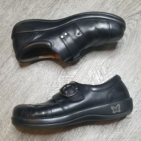 Alegria Khloe Black Leather Velcro Buckle Clogs 40 - Picture 6 of 10